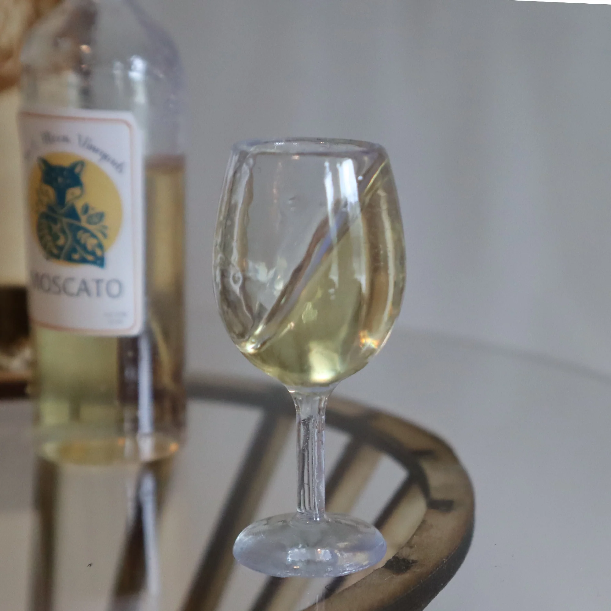 Wine & Wine Glasses Set or Individual Glasses - White (Moscato) - 1/3 scaled prop set for BJD - Image 3