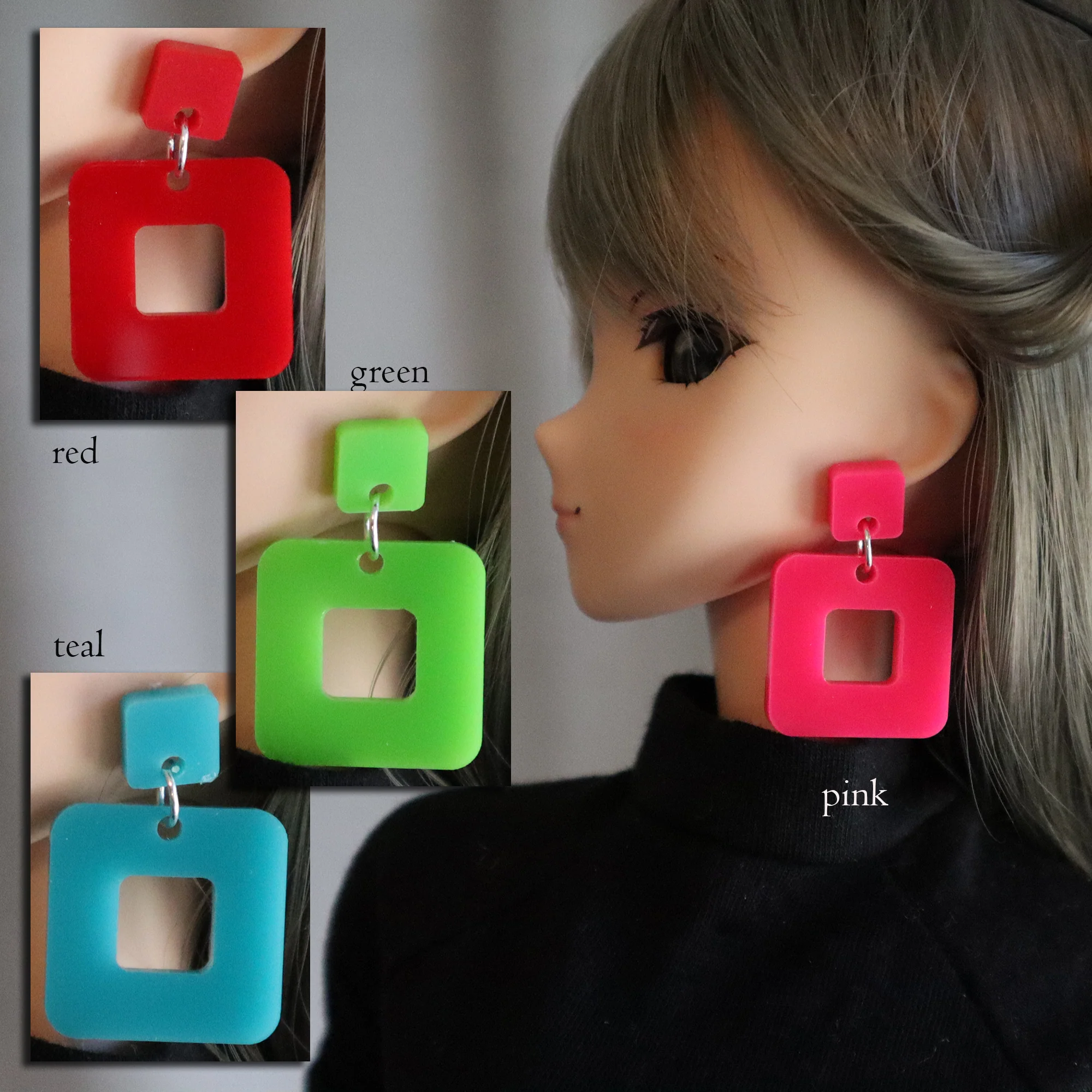 Bold Acrylic Squares No-Hole Earrings - 3 colors