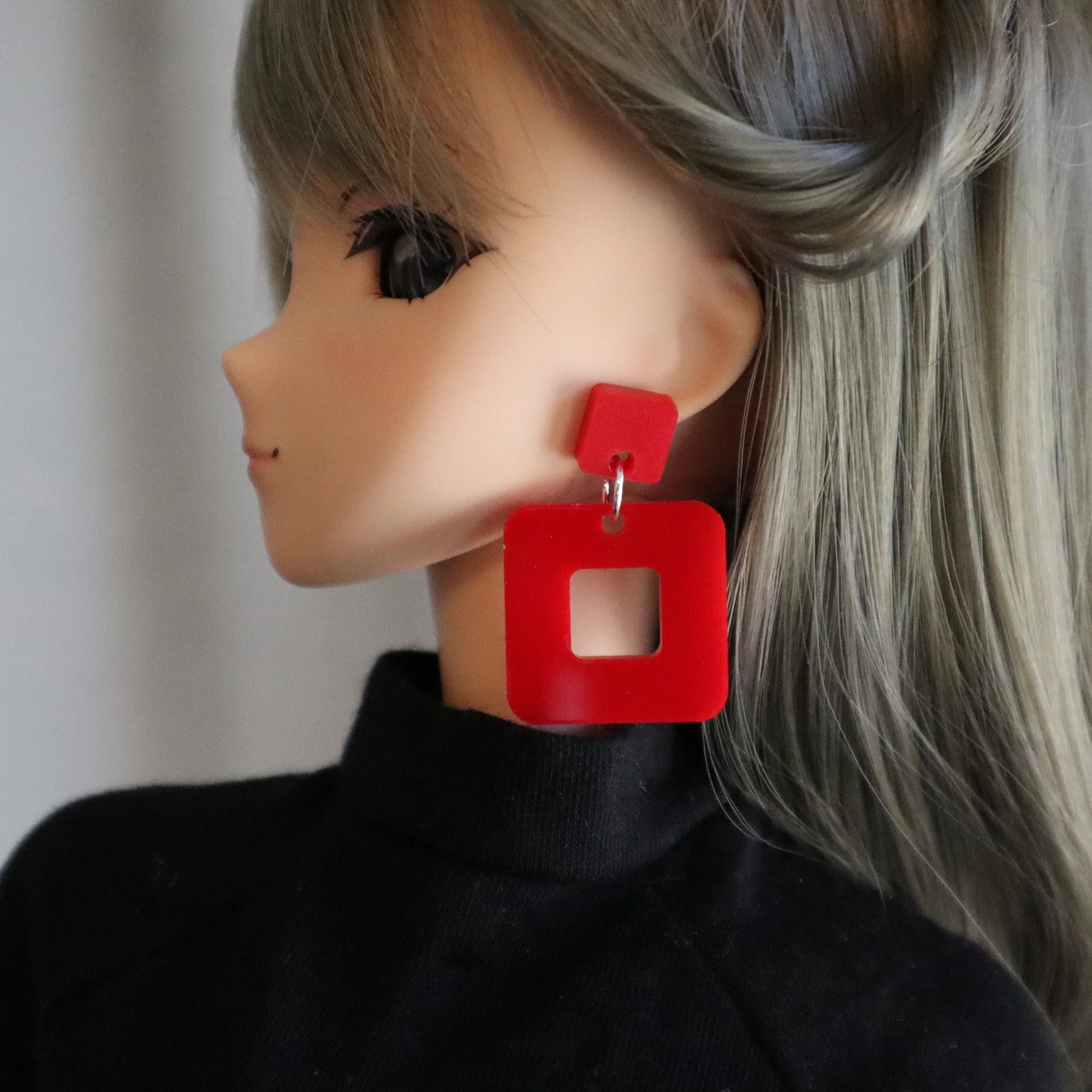 Bold Acrylic Squares No-Hole Earrings - 3 colors - Image 3