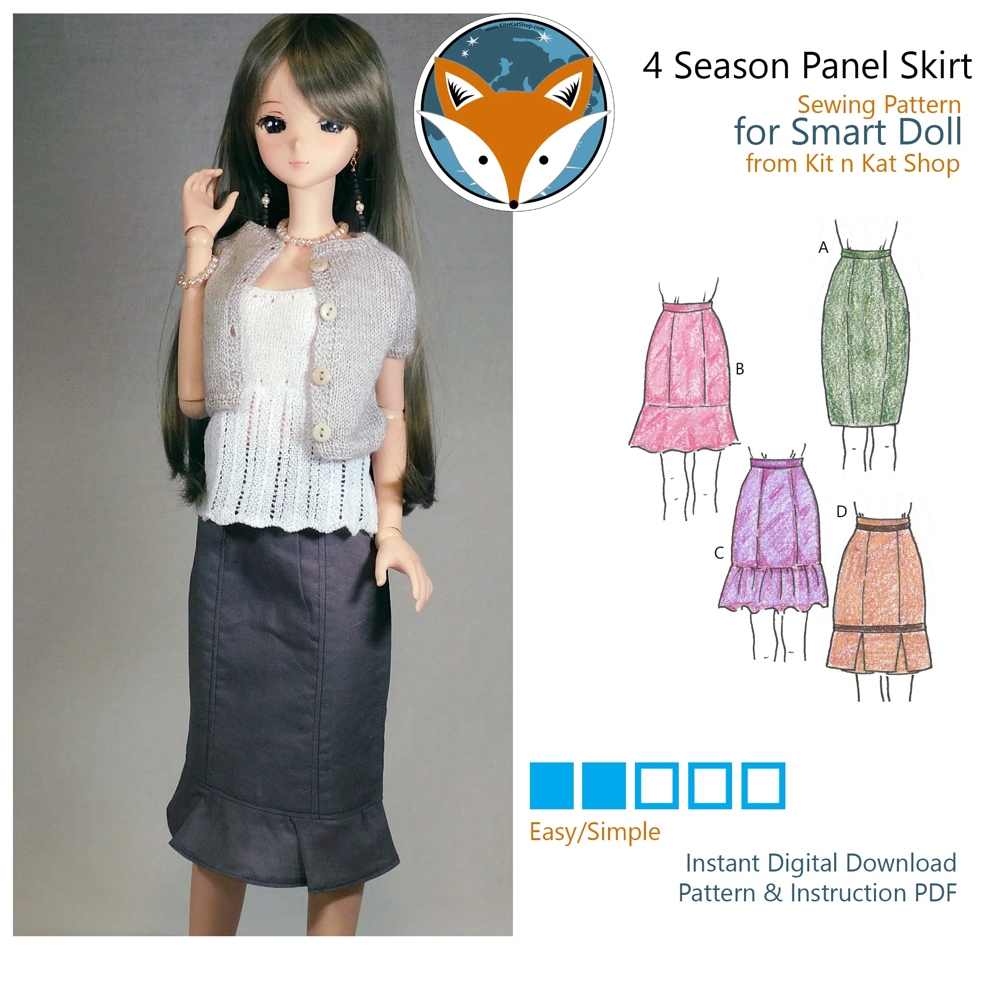 Four Season Panel Skirt for Smart Doll Classic - Digital Sewing Pattern