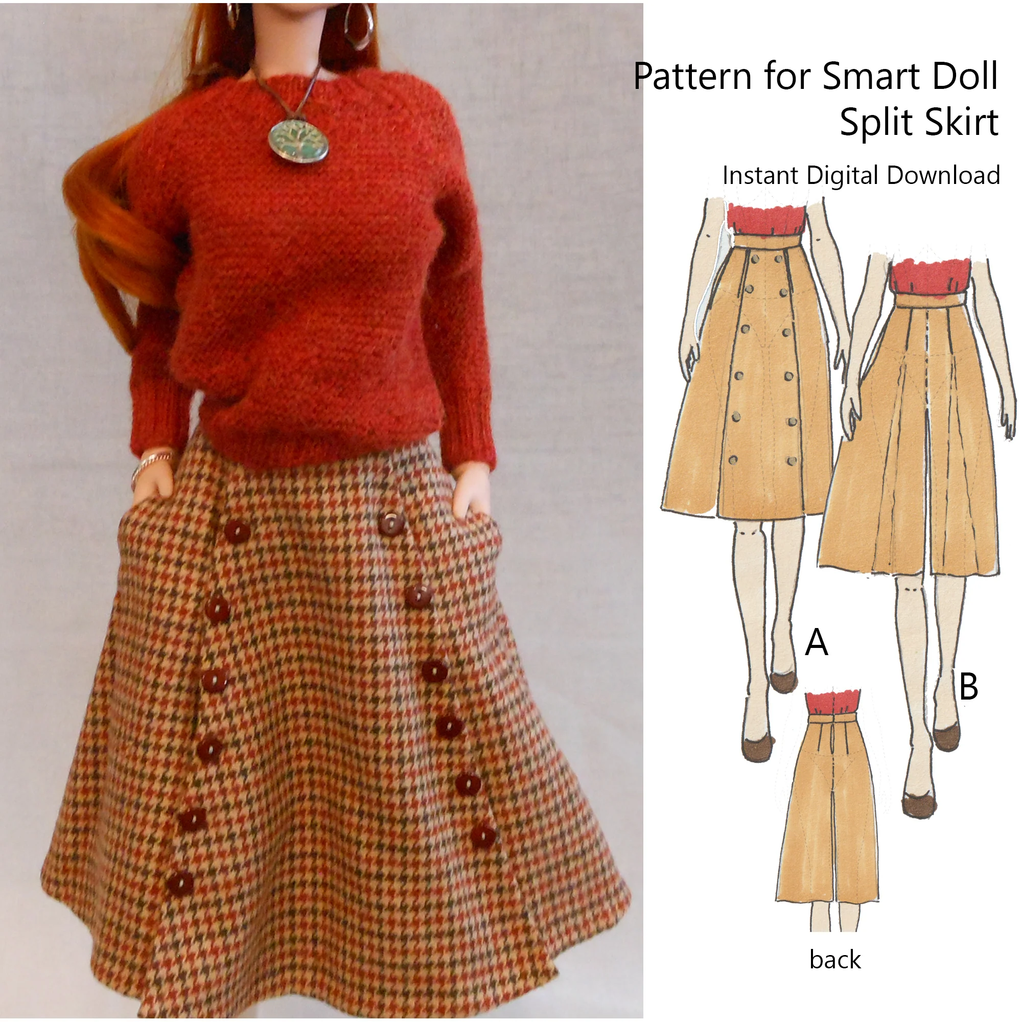 Split Skirt (or "secret pants) for Smart Doll Classic - Digital Sewing Pattern