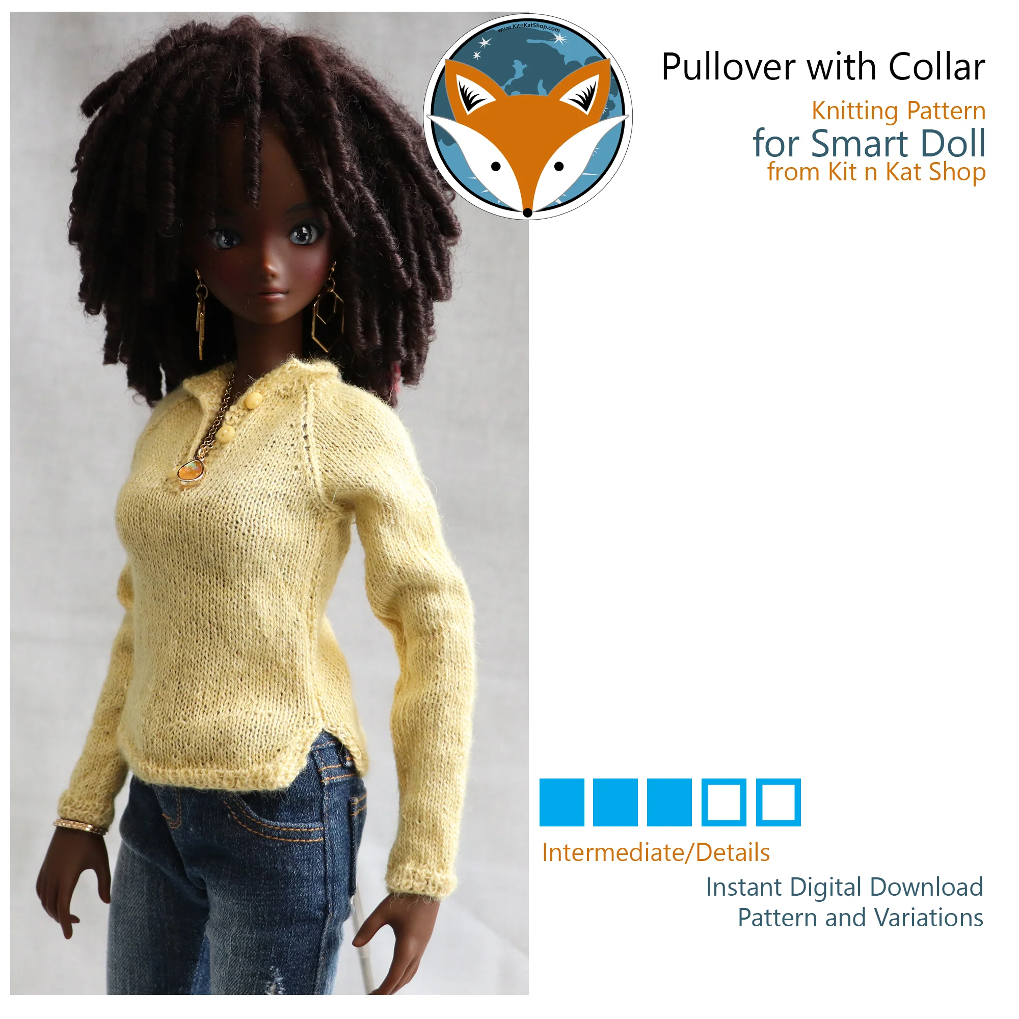 Collared Pullover Sweater for Smart Doll Classic - Digital Knitting Pattern