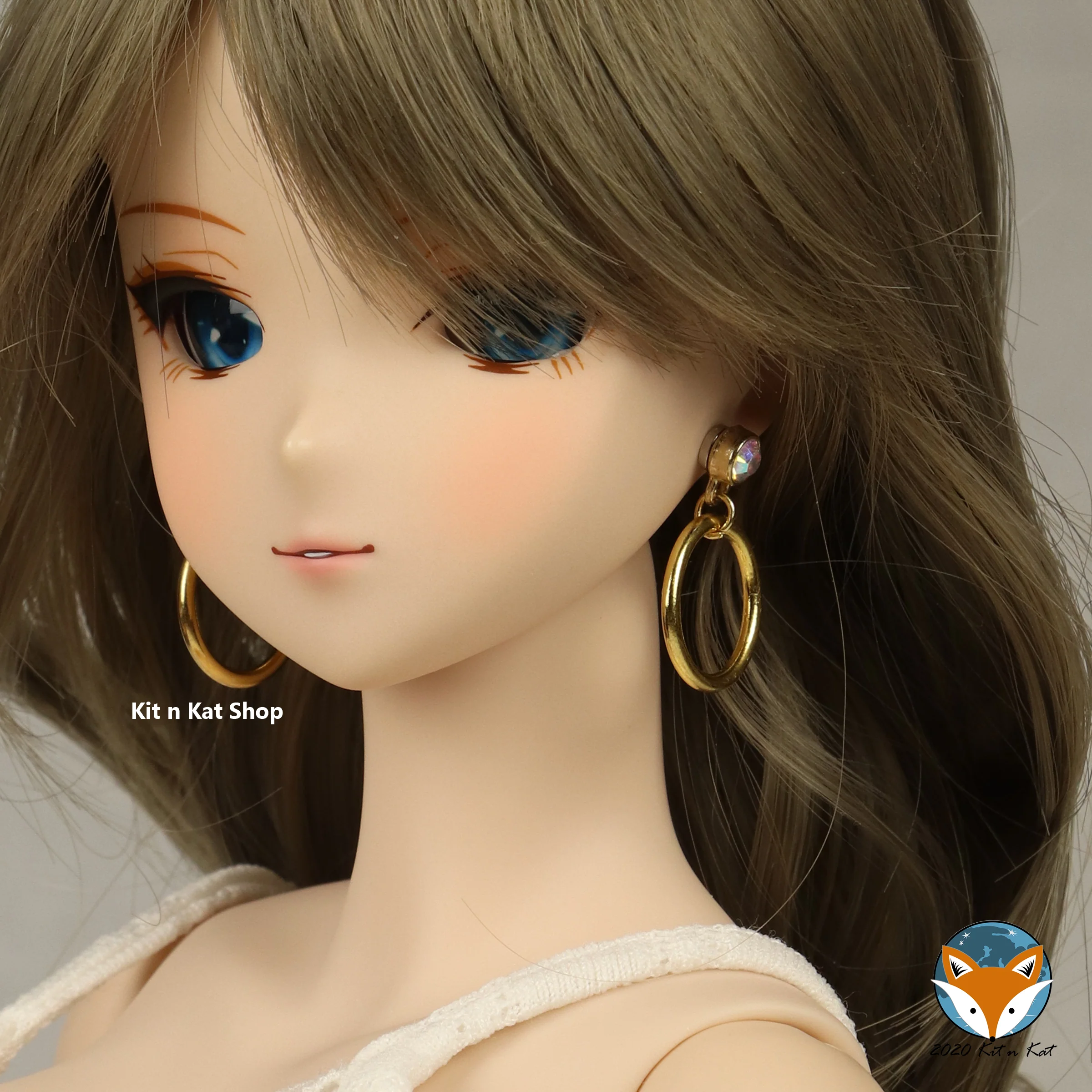 Med. Crystal Accented Hoops (Silver or Gold) - No Hole Earrings for BJD - Image 3