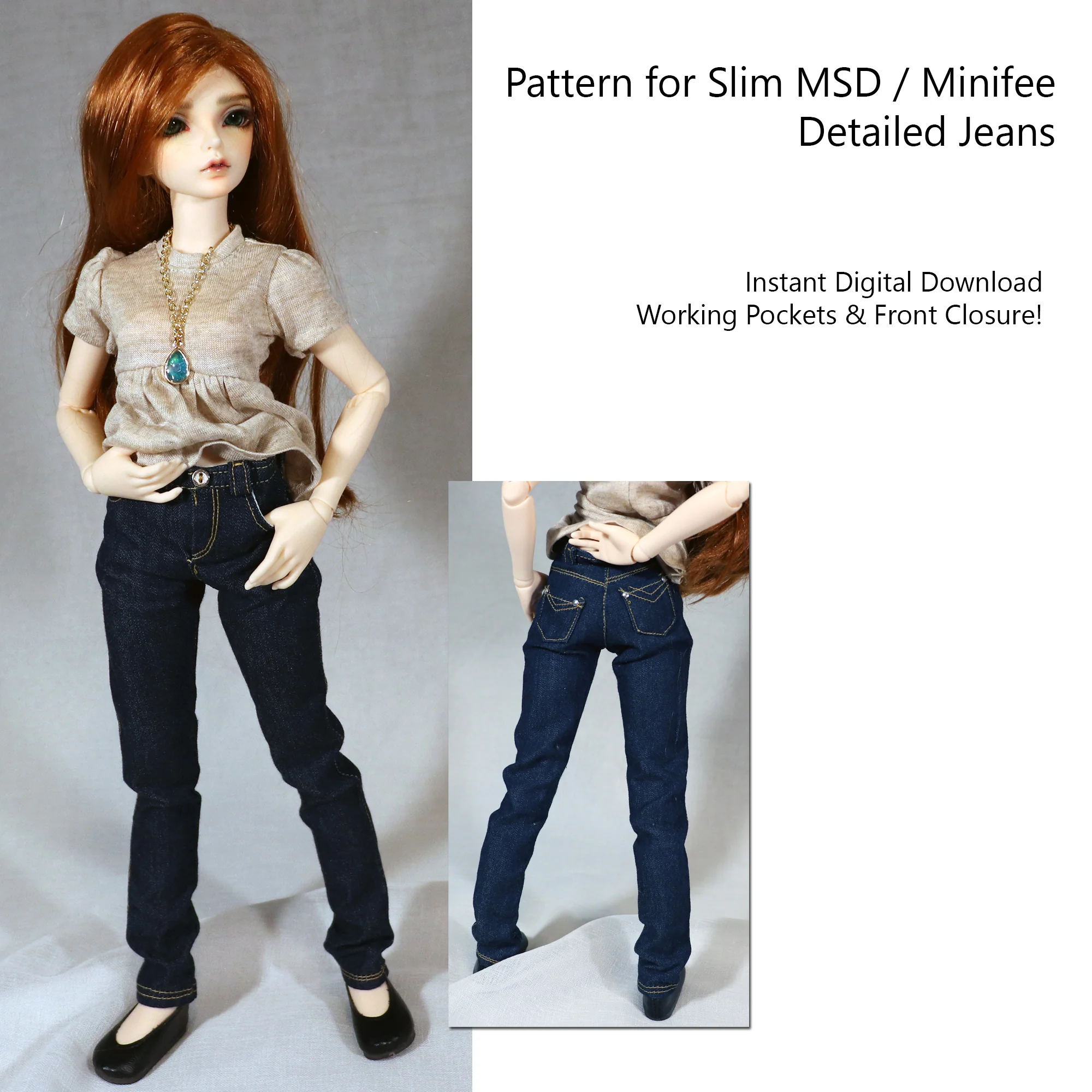 Jeans for Slim MSD BJD - Digital Sewing Pattern