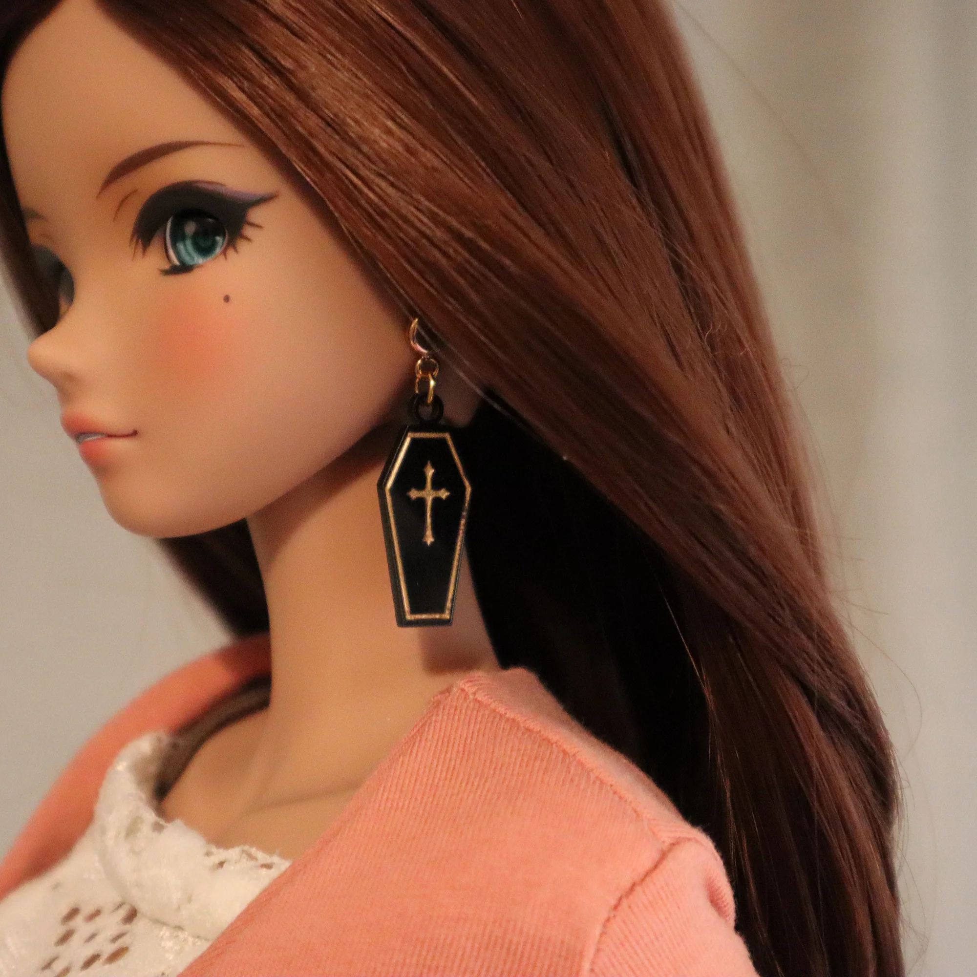 Handpainted Coffin Acrylic No-Hole earrings for vinyl bjds - color choice - Image 2