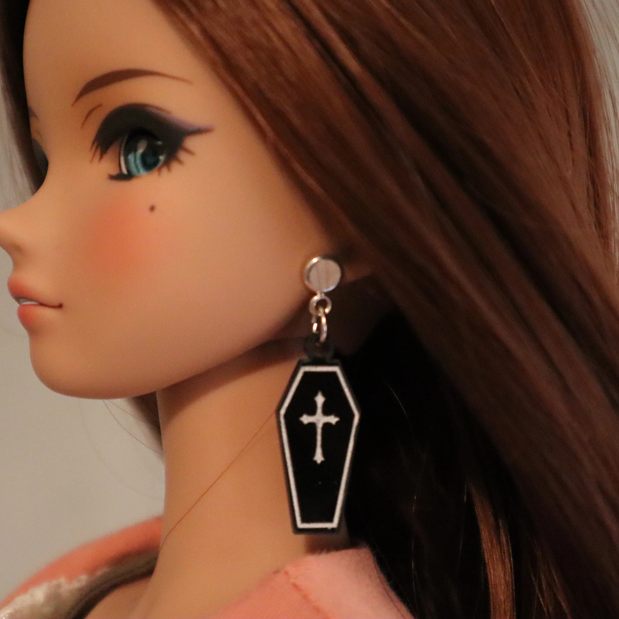 Handpainted Coffin Acrylic No-Hole earrings for vinyl bjds - color choice - Image 3