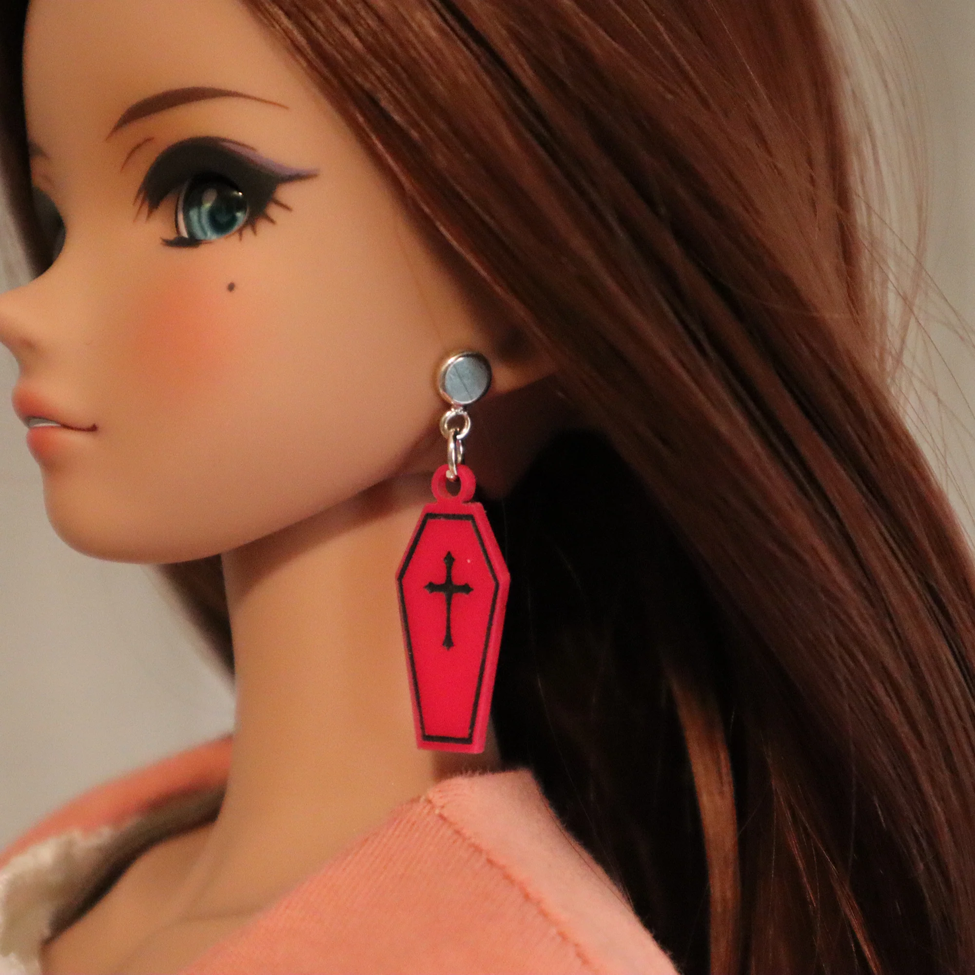 Handpainted Coffin Acrylic No-Hole earrings for vinyl bjds - color choice - Image 4