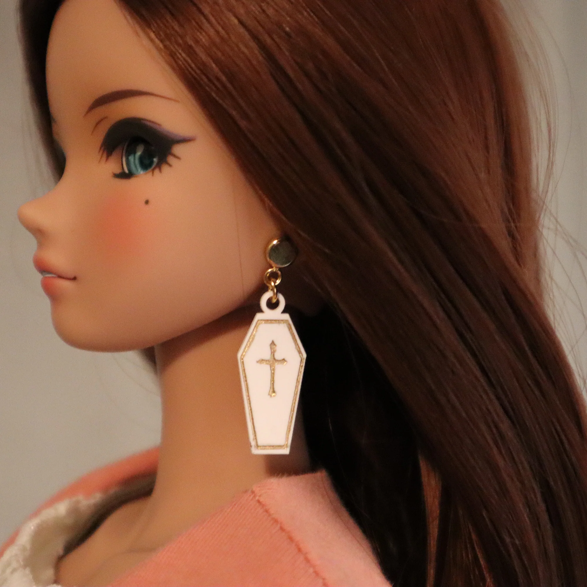 Handpainted Coffin Acrylic No-Hole earrings for vinyl bjds - color choice - Image 5
