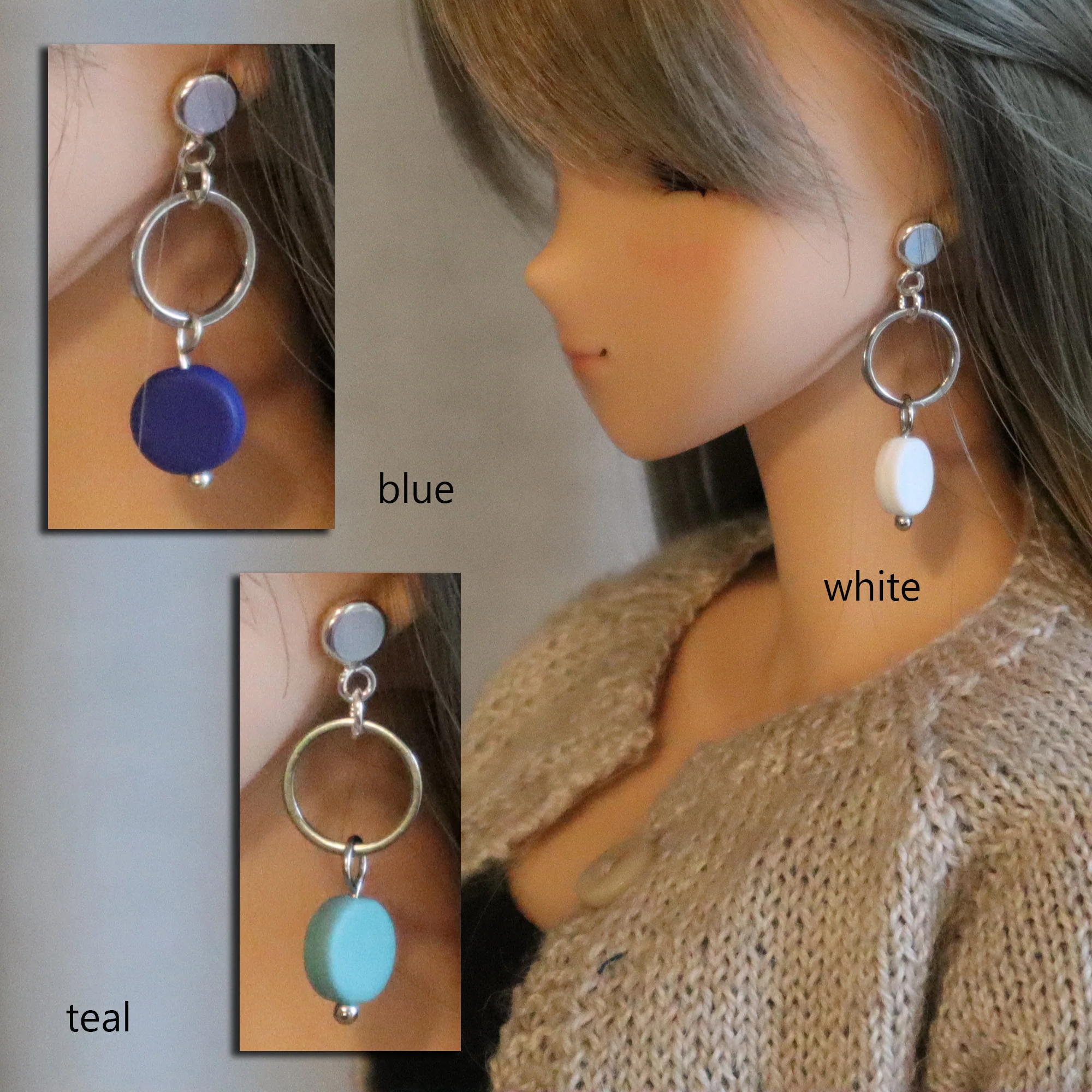 Hanging Colored Disc No-Hole Earrings - Image 2