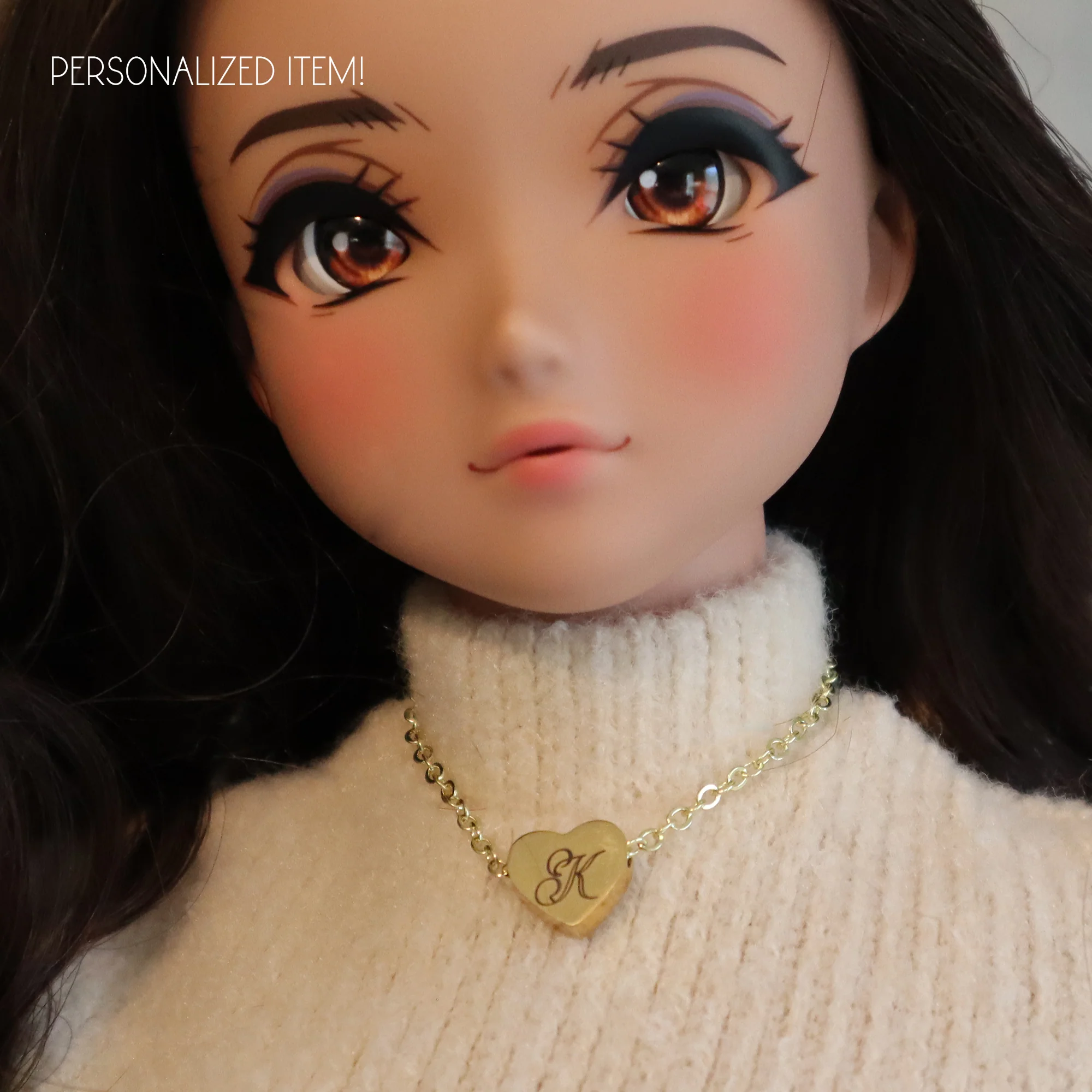 Large Heart Slide Monogram Charm Magnetic Clasp Necklace for BJDs - PERSONALIZED
