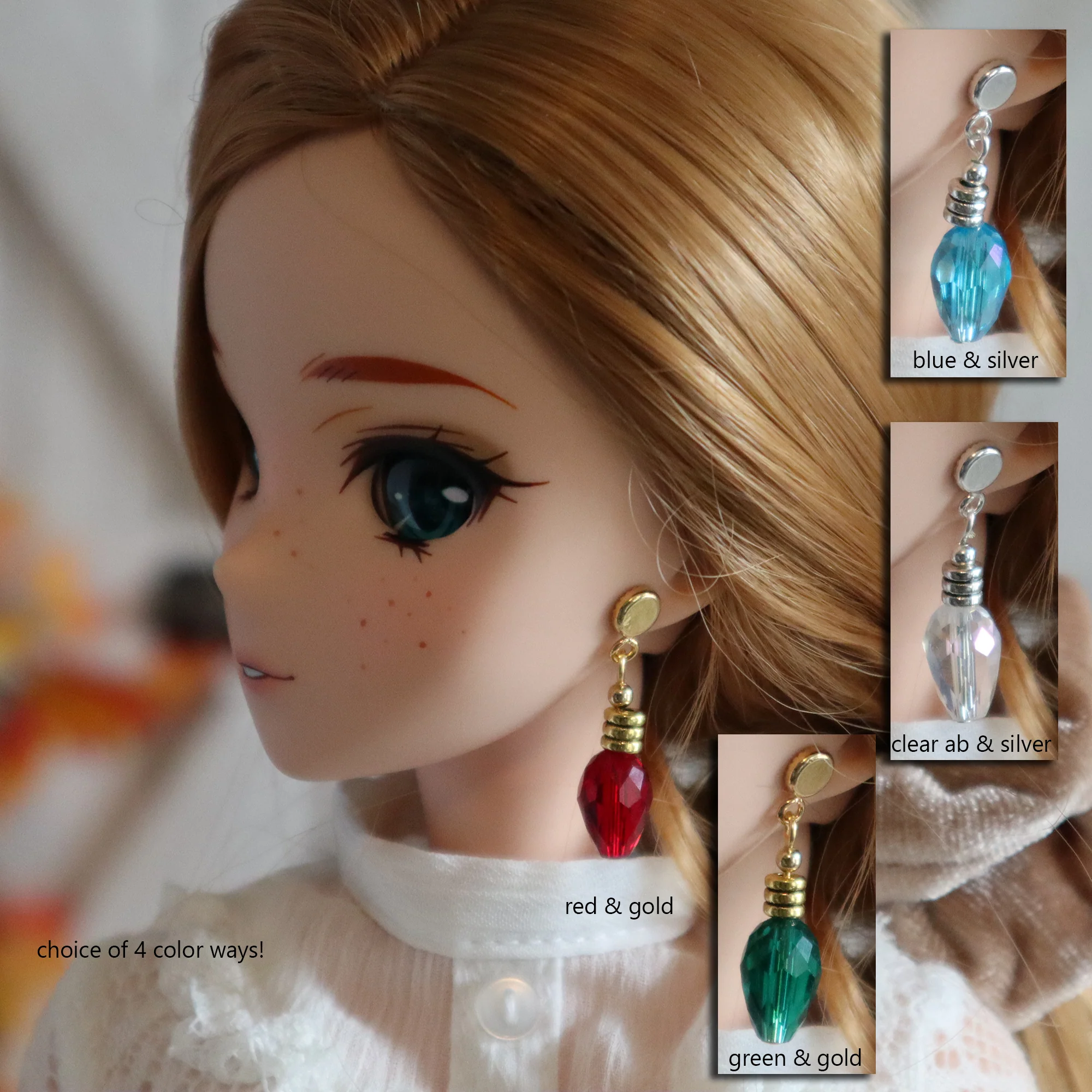 Holiday Lights (4 Color Choices) No-Hole Earrings for BJD