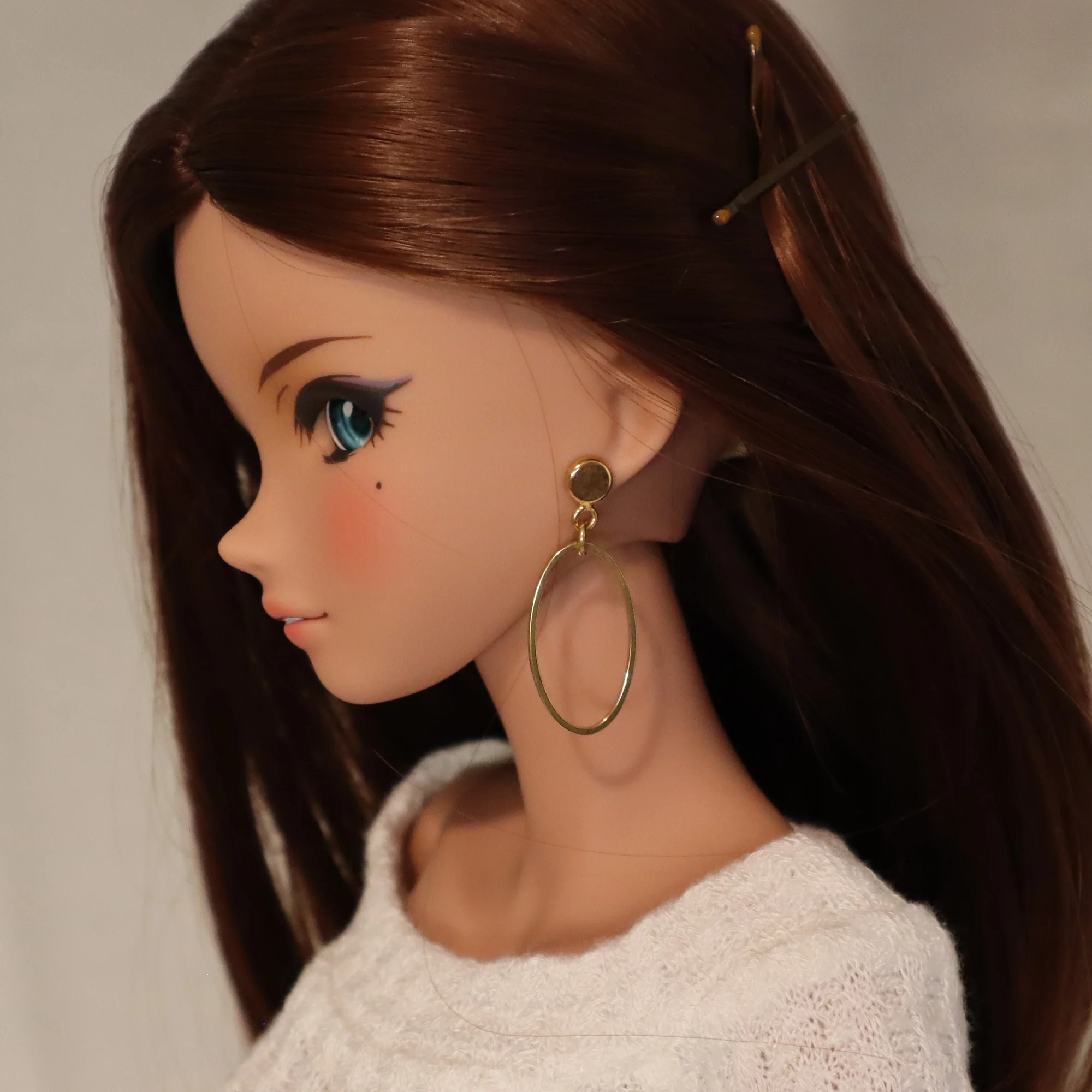 Oval Meidum Gold Hoops Large No-Hole Earrings for BJD