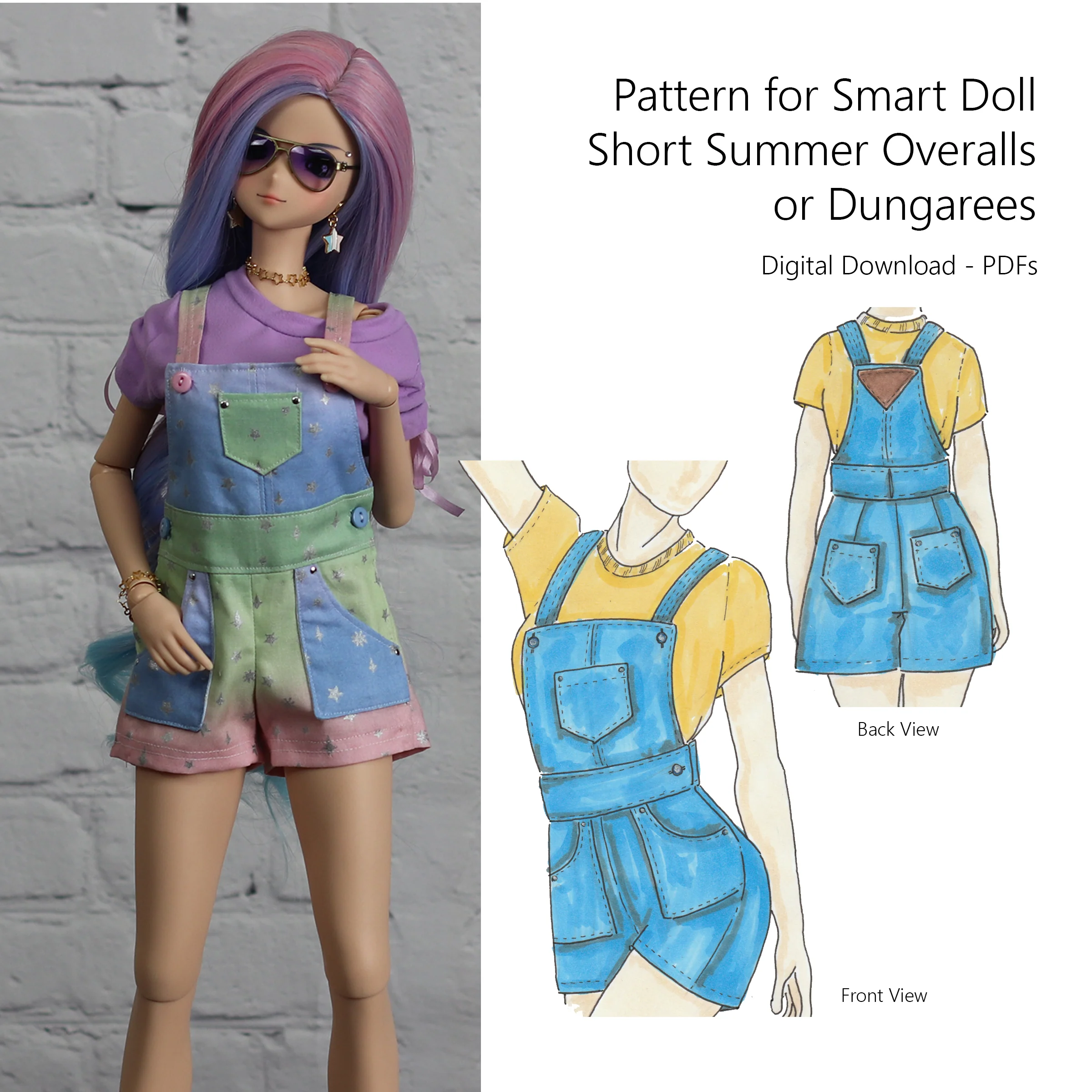 Short Overalls/ Dungarees for Smart Doll Classic - Digital Sewing Pattern