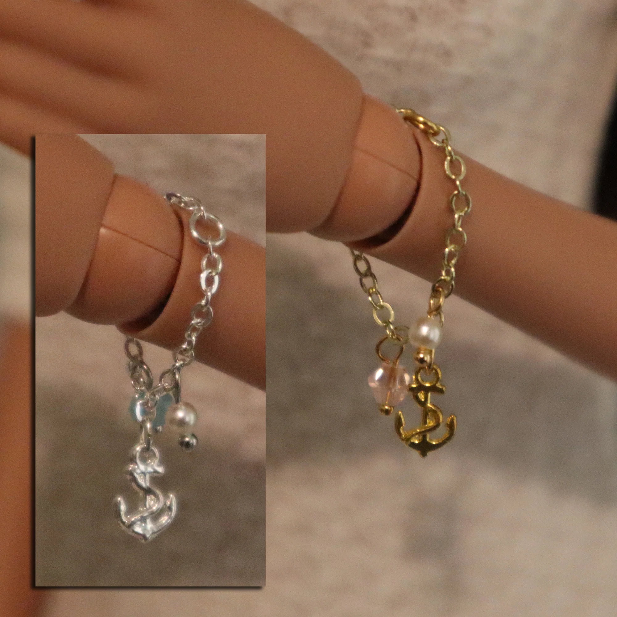 Tiny Anchor Charm Bracelet - slip on for Smartdoll - Silver or Gold