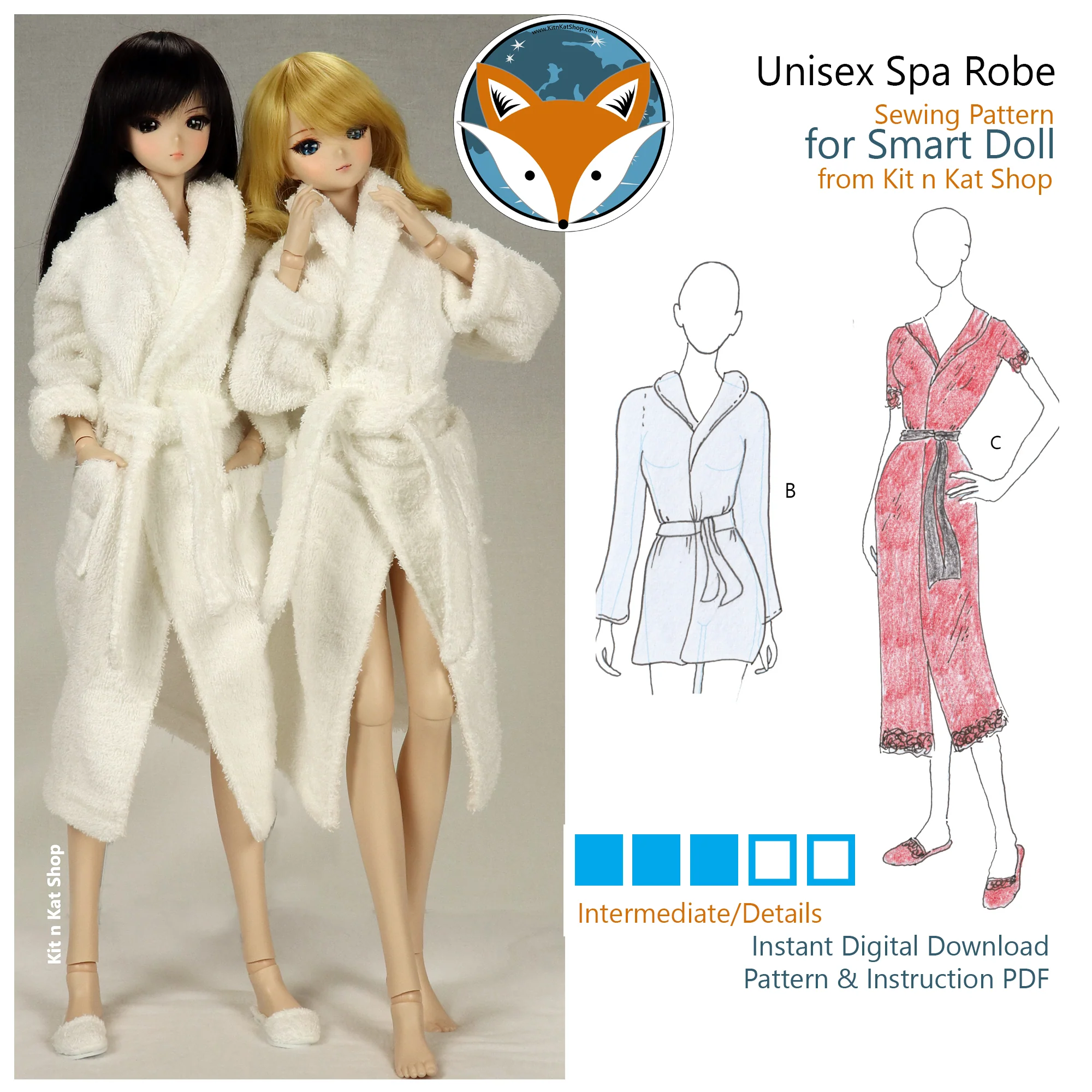 Spa Robe Unisex for Smart Doll Classic and Smartdoll Macho or Slim Guy - Digital Sewing Pattern